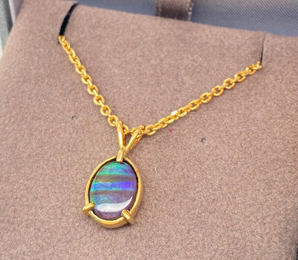 Genuine Ammolite Oval Pendant in 18KYG Right View PN E20573 