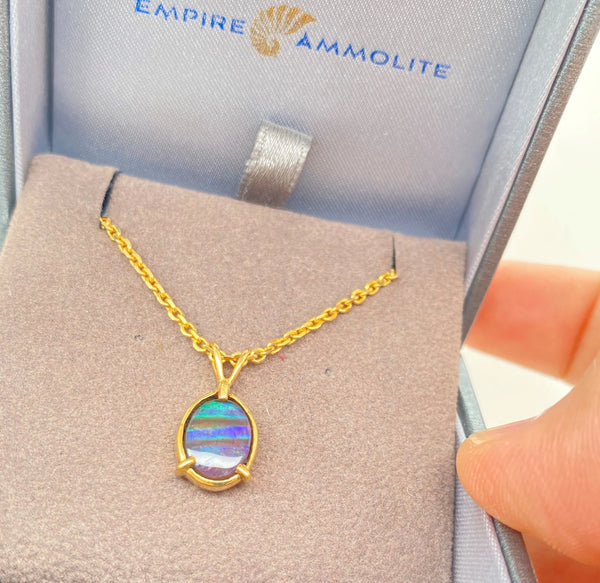 Genuine Ammolite Oval Pendant in 18KYG Lower View PN E20573 