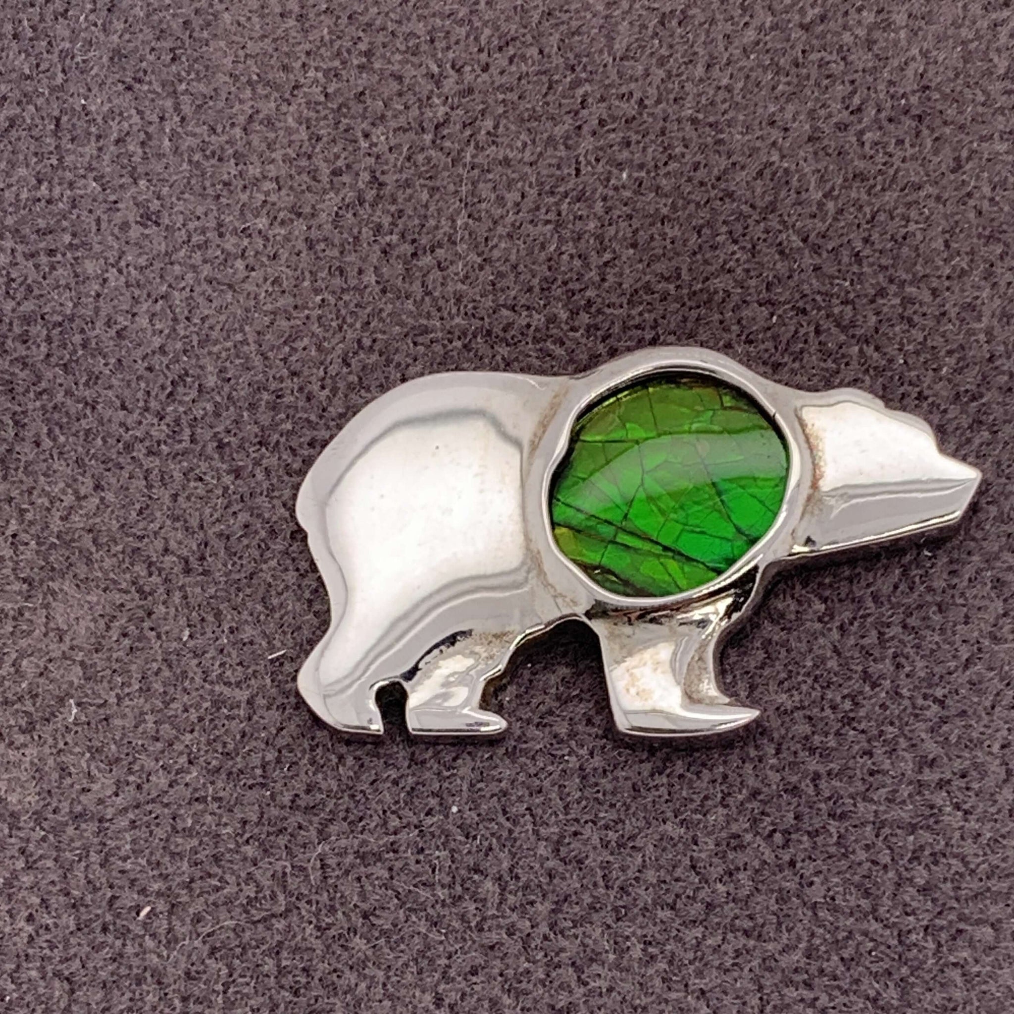Ammolite Bear Pin in Sterling Silver PN: E156-AA