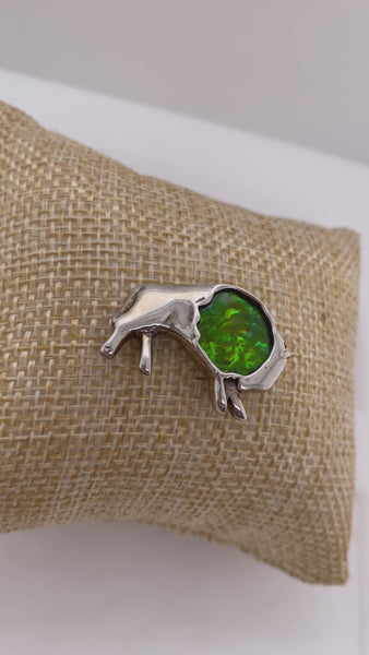 Ammolite Buffalo Silver Pin Video PN E20462