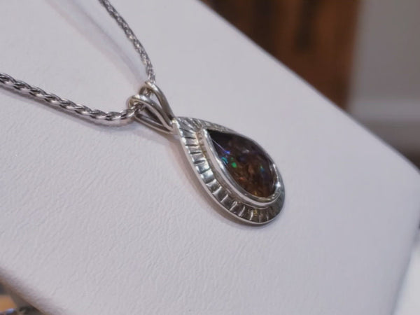 Ammolite Silver Aura Pendant with a 8x12mm Gemstone