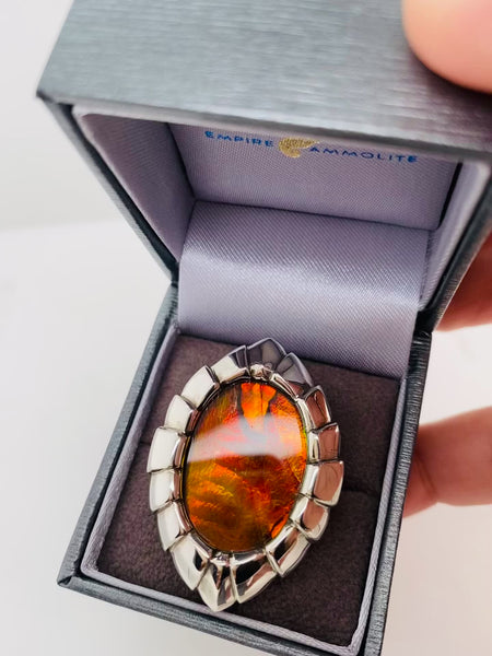 Ammolite Silver Oval Big Ring Video PN E20334 