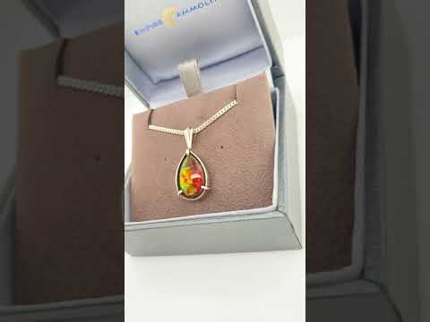 Ammolite Pear Pendant in Sterling Silver Video PN E20191