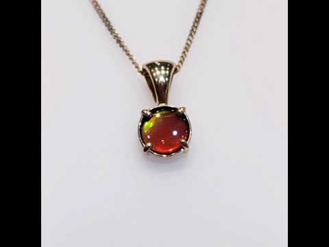 Canadian Ammolite 8mm Round Pendant with Red, Green and Yellow