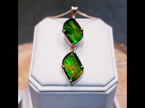 Ammolite  Double Dangle Necklace set in Solid Gold