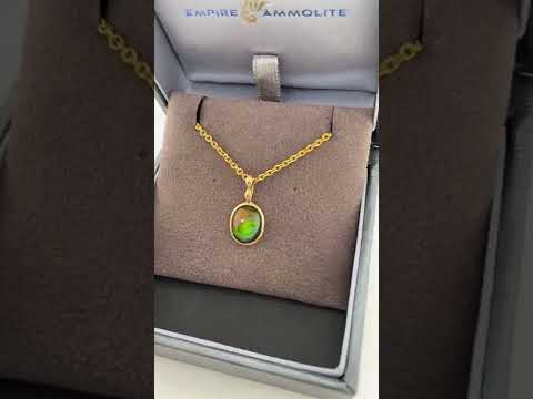 Ammolite Gold Oval Pendant with 8x10mm Gemstone Video PN E1361T