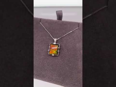 Ammolite Rectangle Silver Pendant Video PN E20163 