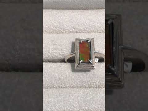 Alberta Ammolite Ring Video with 5x10mm Gemstone set in Sterling Silver