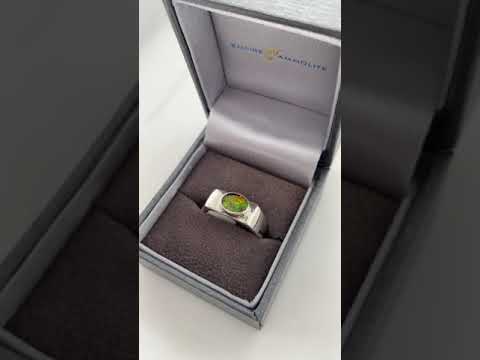 Ammolite Bezel Unisex Ring in Silver Video PN E1361P
