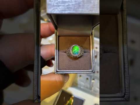 Ammolite Silver Ring with 8X10mm Oval Gemstone Video PN AZ016