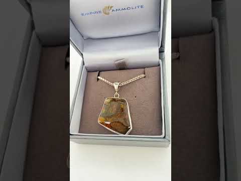 Ammolite Framed Freeform Silver Pendant Video PN E1341K 