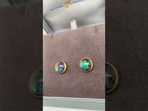 Ammolite Round Gold Earrings Video PN E1361R 