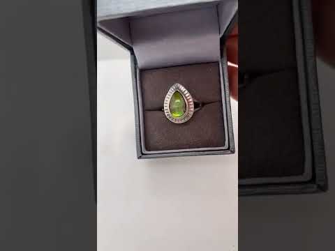 Ammolite Silver Aura Pear Ring Video PN E00423B