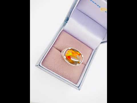 Ammolite Men's Silver Oval Ring Video PN E20712