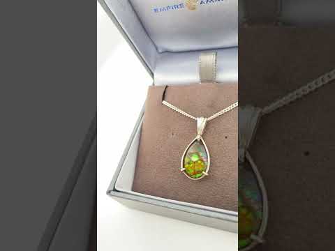 Ammolite Pear Pendant in Sterling Silver Video PN E10431 