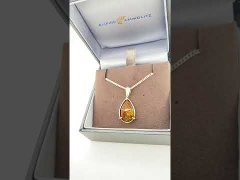 Ammolite Pear Pendant in Sterling Silver Video PN E10442