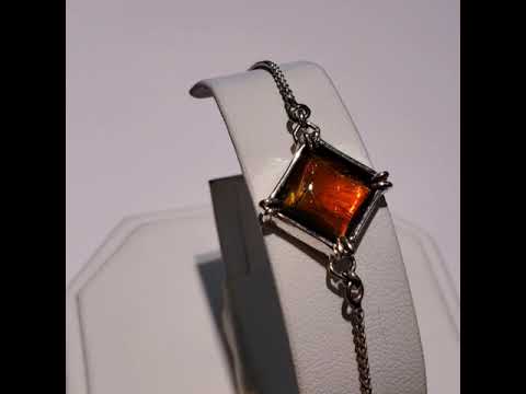 Ammolite Bracelet Video with Square Gemstone with Red and Orange