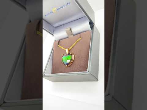 Ammolite Yellow Gold Pendant with Heart Shaped Gem Video PN E21402 