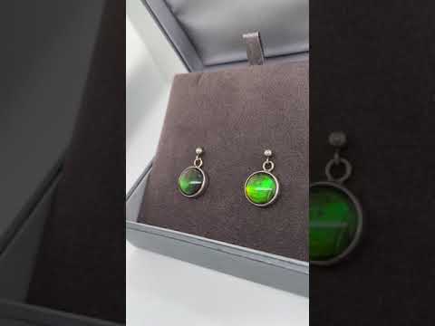 Ammolite Round Earrings with Orange and Green Flash PN E00424E