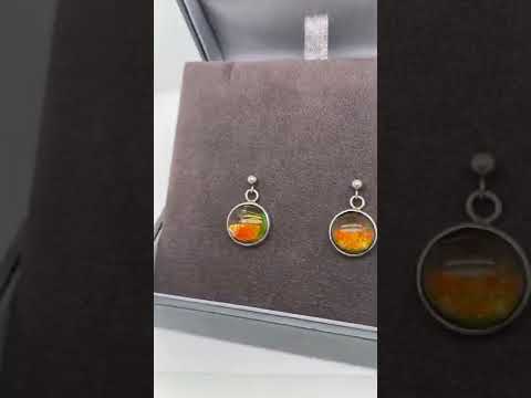Ammolite Round Earrings with Orange and Green Flash PN E00424E