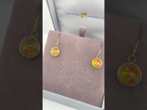 Ammolite Round Gold Dangle Earrings Video PN E004223