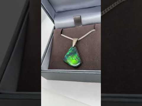 Ammolite Freeform and Sterling Silver Bail 22x18mm Right View Video PN E20173 